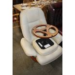 Cream leather swivel chair and footstool