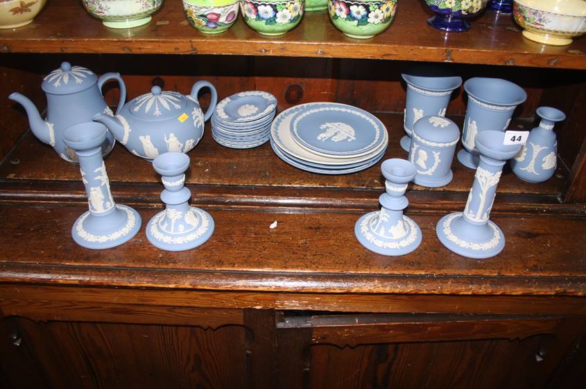 Large quantity of Wedgwood blue jasperware