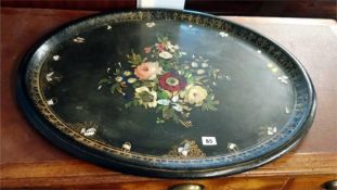 A large Victorian oval papier mache tray