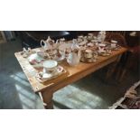 A Victorian pine scrub top kitchen table, with single drawers. 141cm wide, 76cm deep