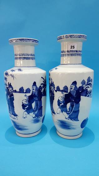 A near pair of Chinese blue and white vases 41cm Height - Image 2 of 7