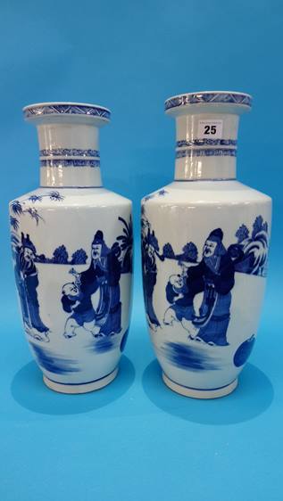 A near pair of Chinese blue and white vases 41cm Height