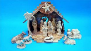 A Nativity scene with carved figures