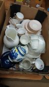 Tray of assorted; Worcester tea pot, Doulton china etc.