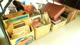Three boxes of assorted, suitcases etc.