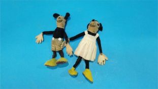 A 1930's Deans felt rag doll, Mickey and Minnie mouse