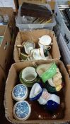 Three boxes including Royal Doulton jugs etc.