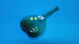 Antique green glass pear drop shaped bottle