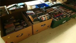Five trays of books, CDs and DVDs