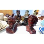 Quantity of carved hardwood African busts