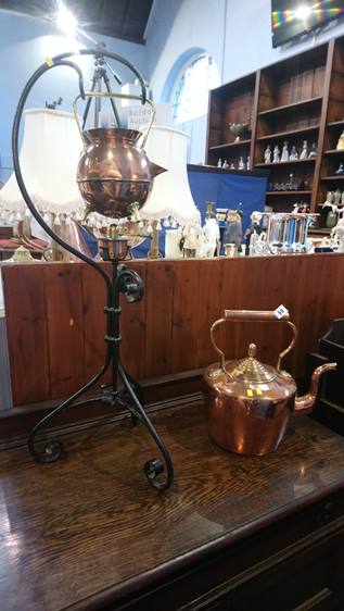 Copper spirit kettle and one other