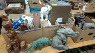 Two boxes containing various elephants etc.