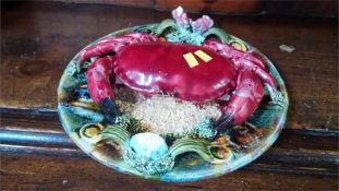 A Palissy style majolica crab plate