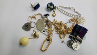 Bag of assorted jewellery and dress medals etc.
