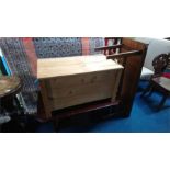 Pine blanket box and two coffee tables