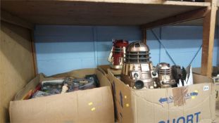 Three boxes of Star Wars and Dr Who toys