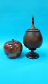 Treen, two tobacco jars and covers