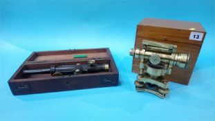 A brass T. Cook of London, no 932 theodolite, with mahogany case and one other