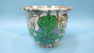 An Oriental enamelled Jardinière, decorated with birds and flora