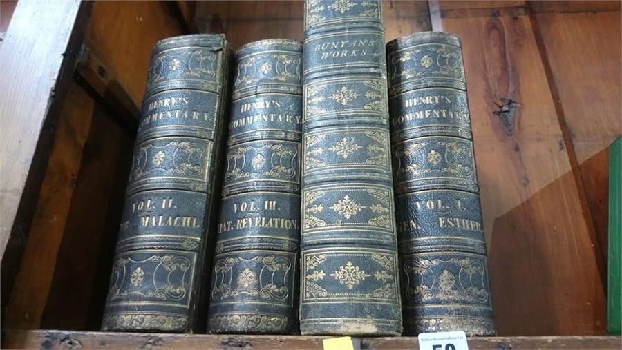 Henrys Commentary, three volumes and a copy of Bunyan's works