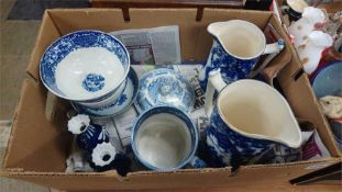 Box of blue and white china