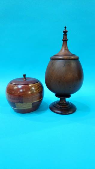 Treen, two tobacco jars and covers - Image 2 of 2