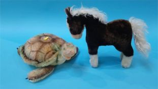Two Steiff Mohair soft toys, a turtle and a horse