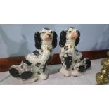 A pair of Staffordshire black and white spaniels