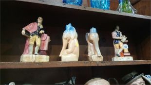 Two Staffordshire figures of Shakespeare and two Art Deco elephants