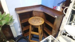 Oak corner bookcase and a stool