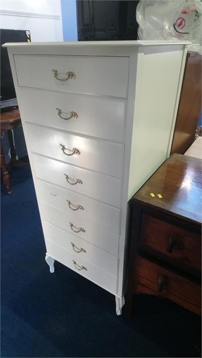 Cream painted narrow chest of drawers