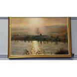 Oil on board, by B.W. Coad monogram lower right, landscape 'Misty morning over the river tees' Title