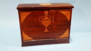 A good quality Edwardian rosewood and marquetry inlaid stationary cabinet, the fall front opening to