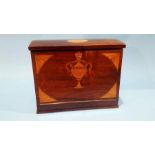 A good quality Edwardian rosewood and marquetry inlaid stationary cabinet, the fall front opening to