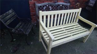 Two garden benches and a seat