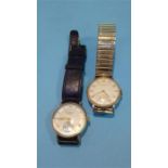 Two 9ct gold Gents wristwatches, the dials signed J. W. Benson, London and Duomatic Ollivant and