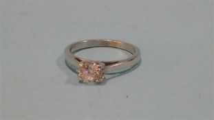 A white metal diamond ring, size 'I'. 2.4 grams