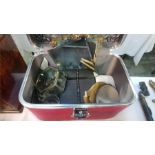 A box containing assorted costume jewellery, Barbola mirrors etc.