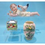 A Continental bisque porcelain figure of a baby, some Royal Doulton, Maling etc.
