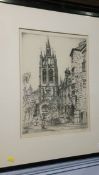 Pair of etchings after Bert Bainbridge, Durham Cathedral and St Nicholas cathedral, signed pencil
