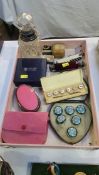 Tray of assorted buttons, silver brush etc.