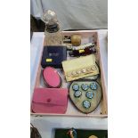 Tray of assorted buttons, silver brush etc.