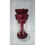 A Victorian ruby red glass single lustre