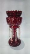 A Victorian ruby red glass single lustre