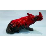 A very large Royal Doulton flambé Rhino, printed marks and impressed number 615