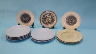 A Middlesbrough pottery Wesleyan Sunday School plate, two other religious plates and a collection of