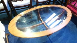 A G Plan teak oval coffee table with inset glass top