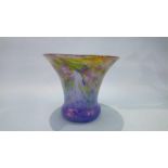 A Monart of Scotland glass vase with swirling colours on a blue ground, bears label (VII G.C.