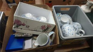 Two boxes assorted china, Spode, Royal Crown Derby etc.