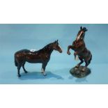 A Beswick Chestnut 'Quarter Horse' and a 'Welsh cob rearing', number 1014